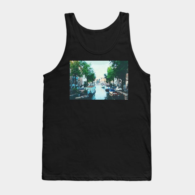Amsterdam canal boats watercolor art painting Tank Top by Aziz